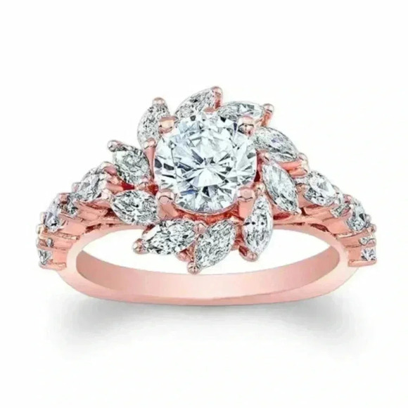 Beautiful 14k Rose Gold Over Sterling Silver Diamond Flower Ring - Picture 7 of 7